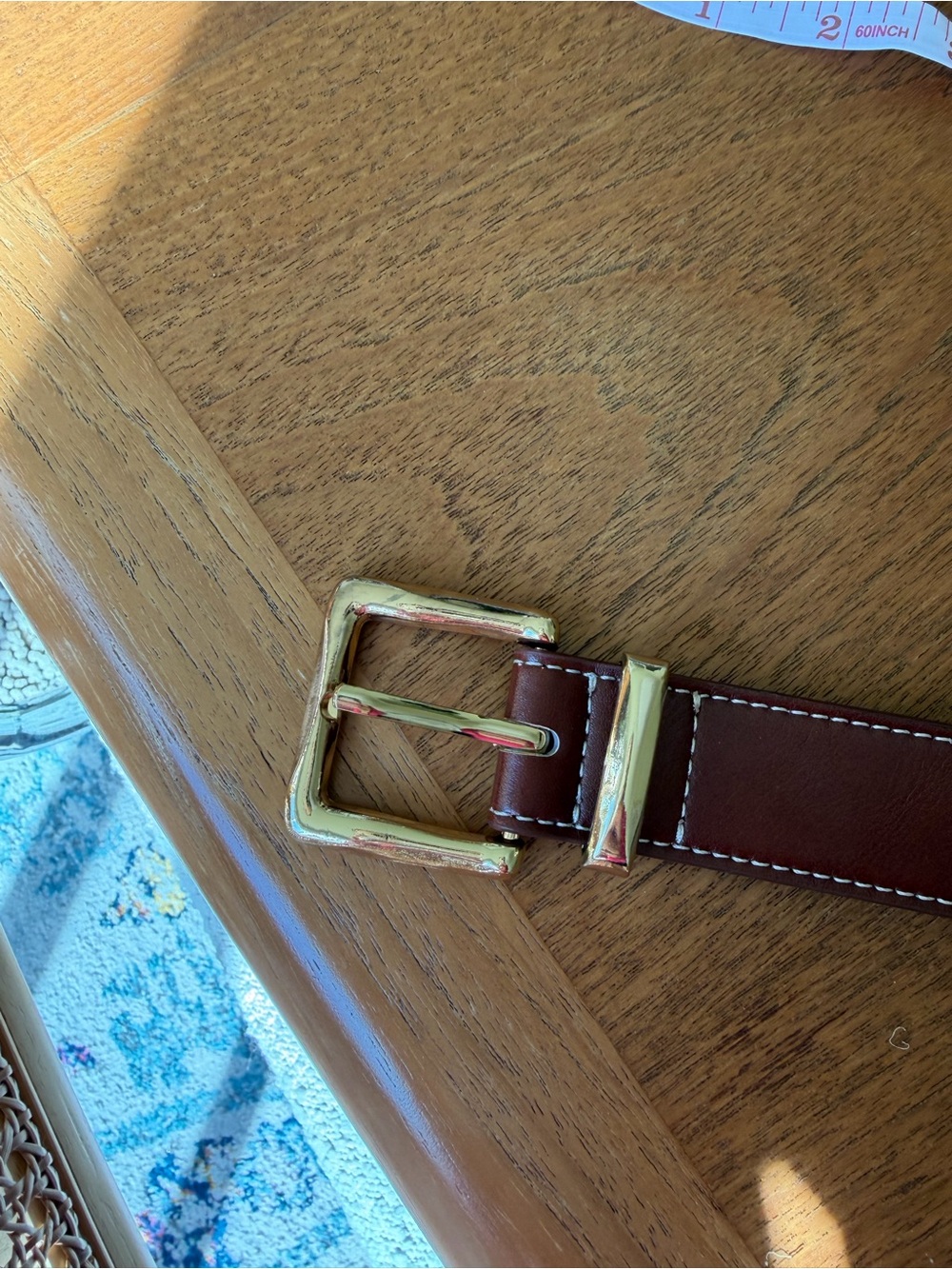 Mango Brown Leather Belt with Gold Buckle
